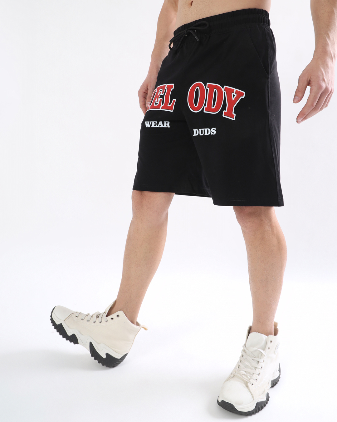 Shop Men's Black Melody Graphic Printed Relaxed Fit Shorts-Back