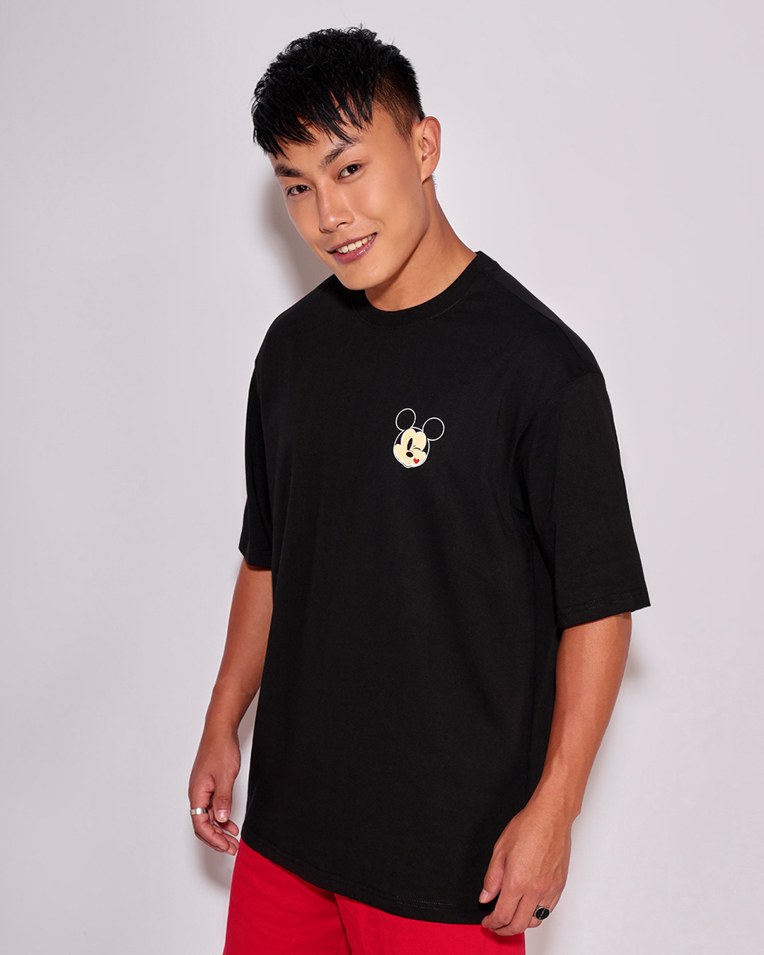 Shop Men's Black Mickey Love Graphic Printed Oversized T-shirt-Back