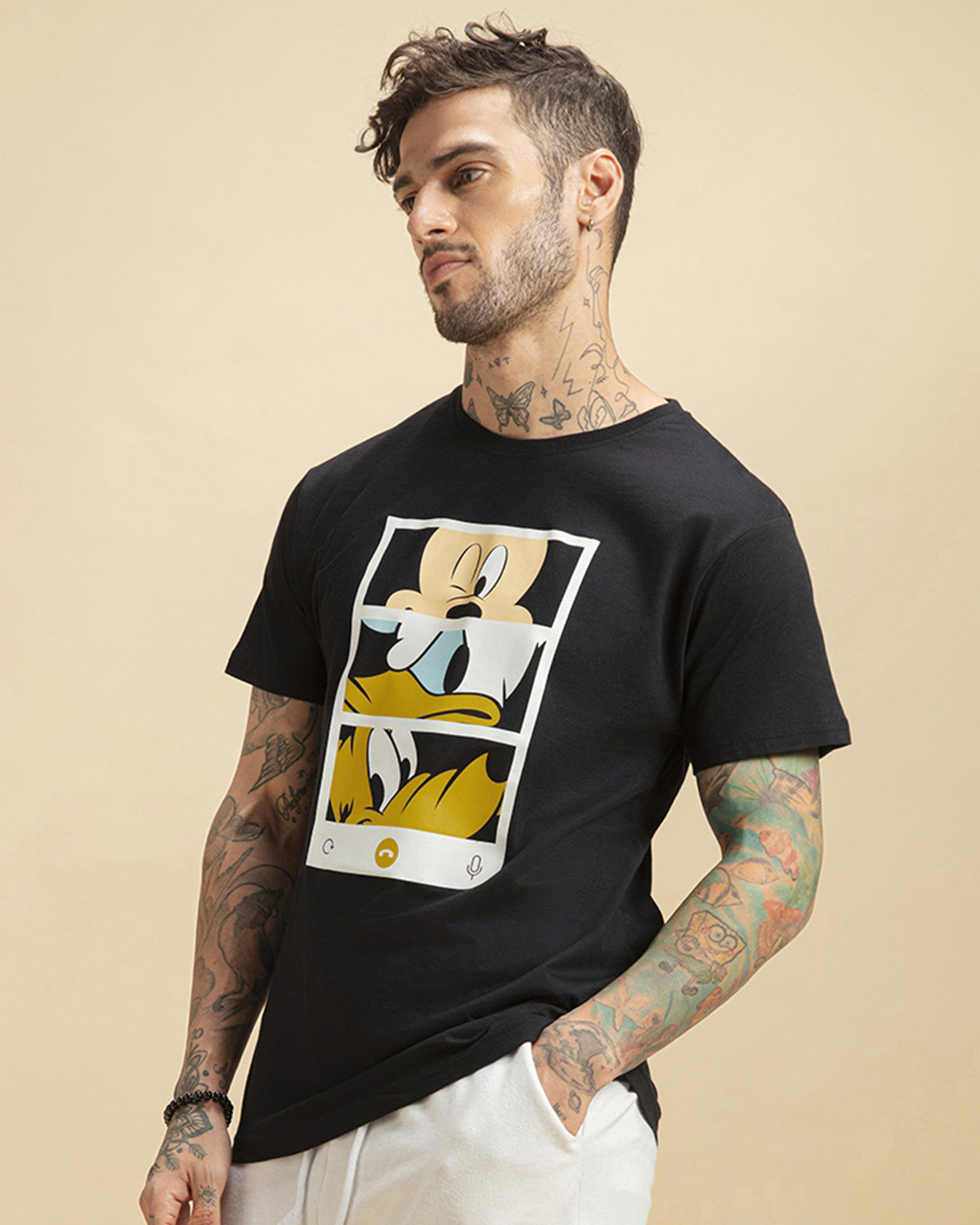 Shop Men's Black Mickey Trio Call (DL) Graphic Printed T-shirt-Back