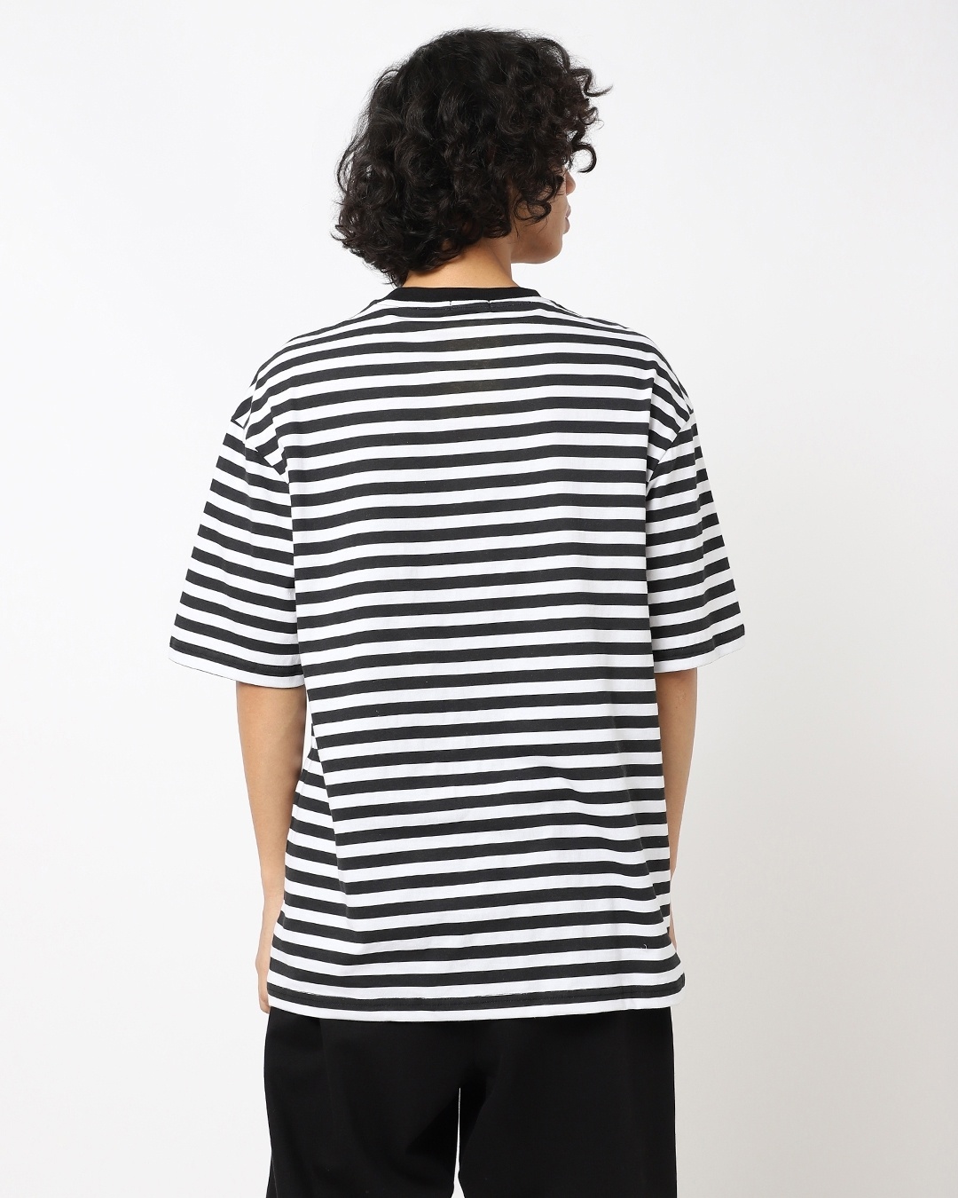 Shop Men's Black Minion Striped Oversized T-shirt-Back