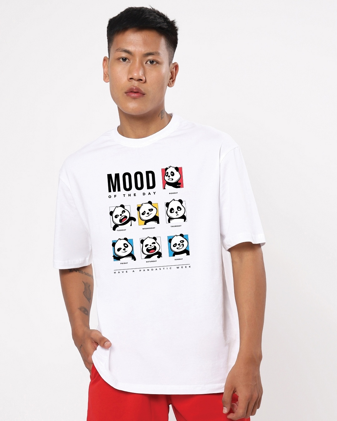 Buy Mens Black Mood Of The Day Panda Graphic Printed Oversized T Shirt Online At Bewakoof 