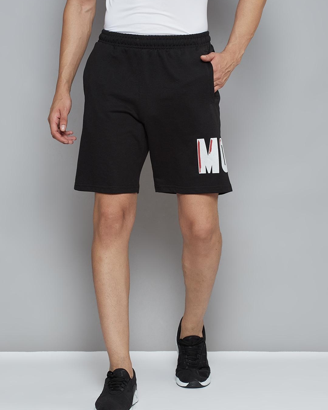 Shop Men's Black Move Typography Slim Fit Shorts-Back