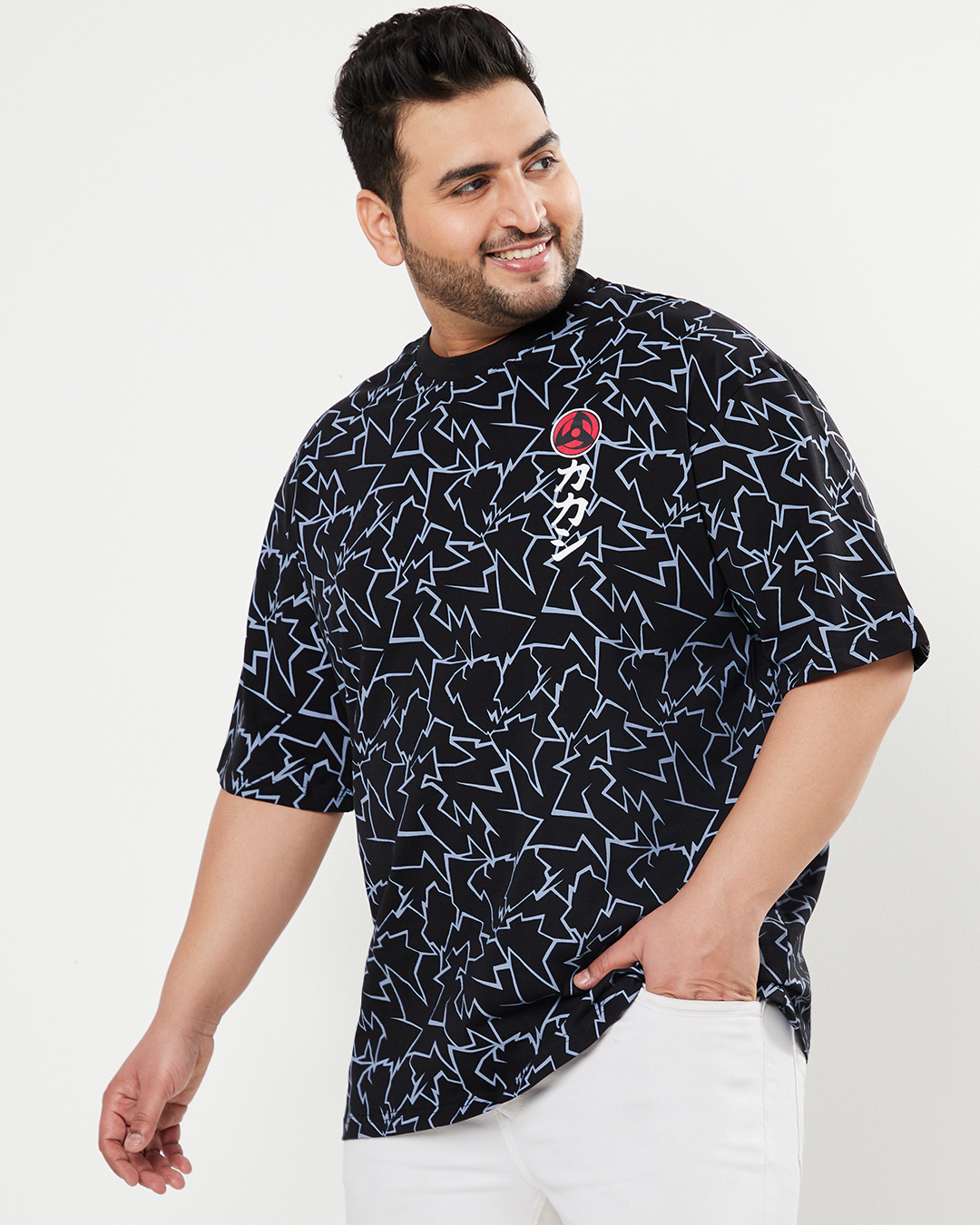 Shop Men's Black Naruto Anime AOP Oversized Fit Plus Size T-shirt-Back