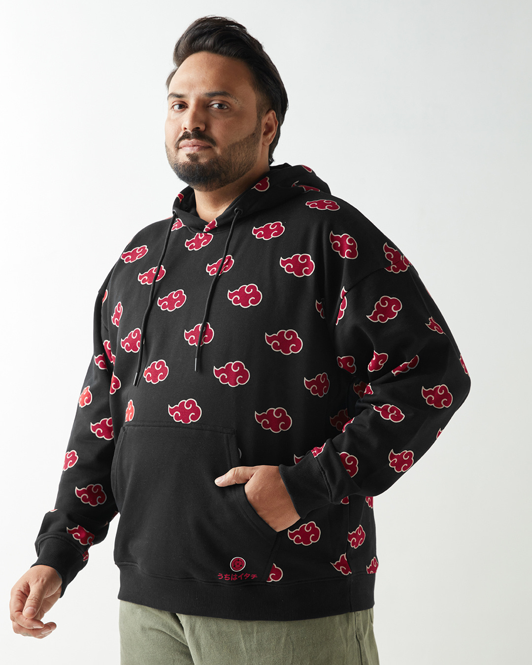 Shop Men's Black Naruto All Over Printed Oversized Plus Size Hoodies-Back