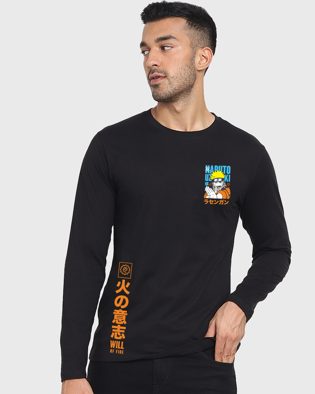 Shop Men's Black Naruto Uzumaki Dattebayo Graphic Printed T-shirt-Back