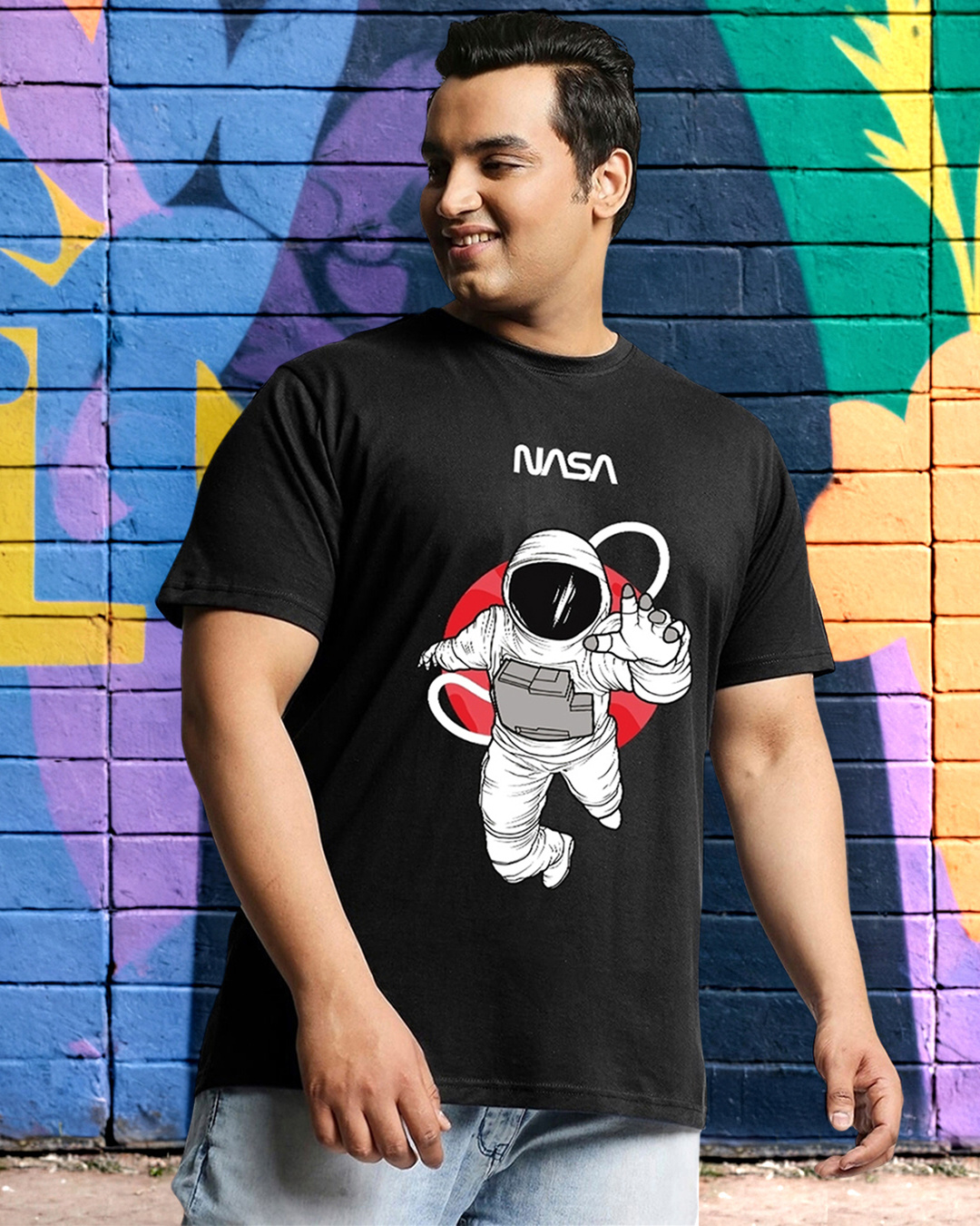 Men's Black Explorer NASA Graphic Printed Oversized T-shirt main image 1