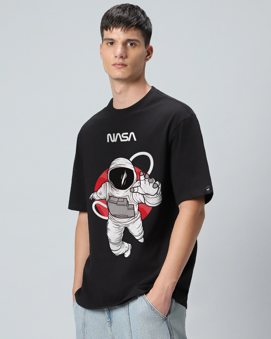 Shop Men's Black NASA Astronaut Graphic Printed Oversized T-shirt-Back