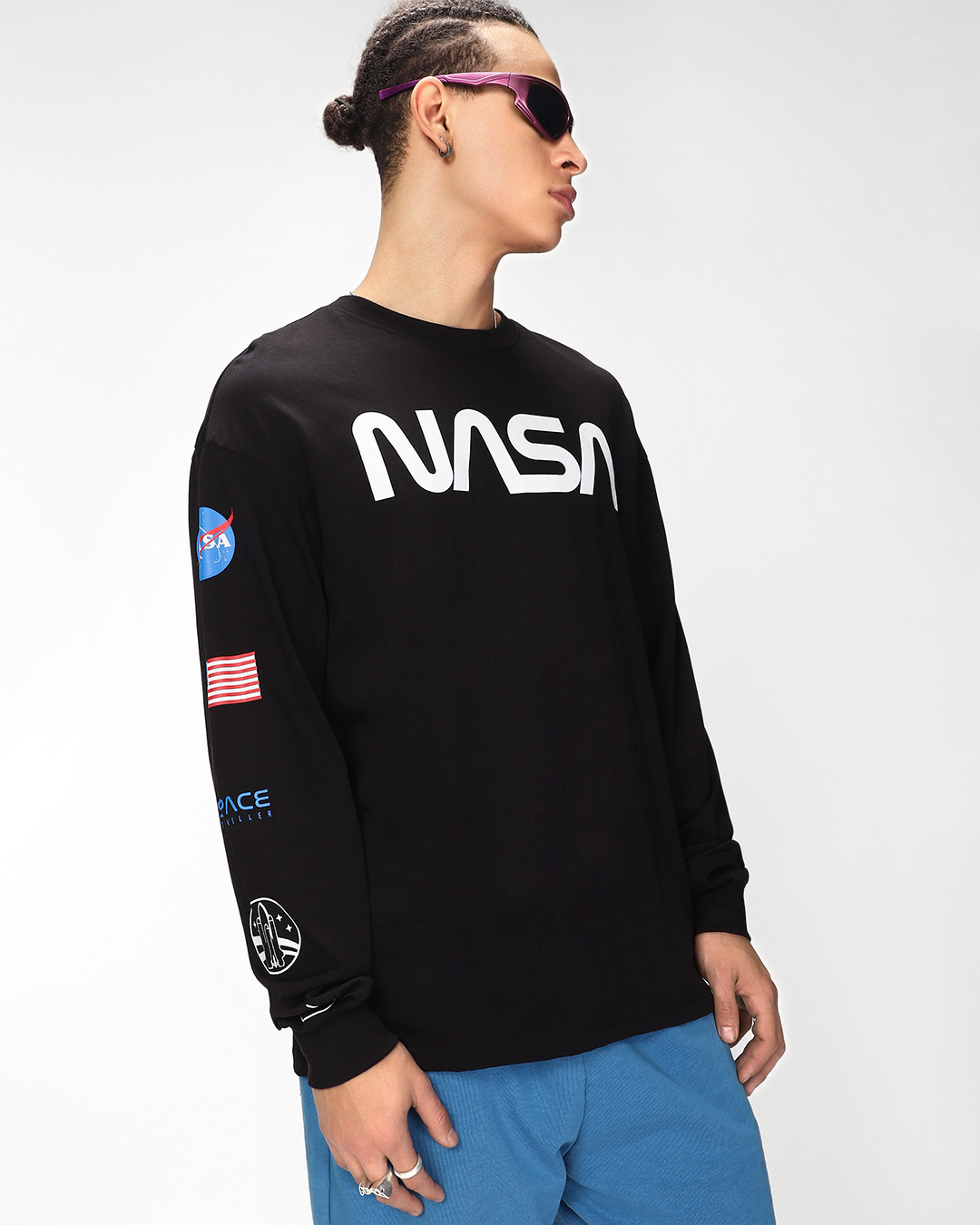 Buy Men's Black NASA Badge Graphic Printed Oversized Plus Size T-shirt ...