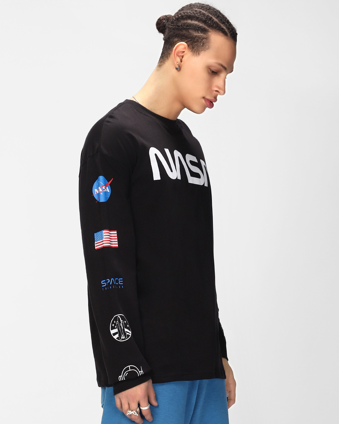 Shop Men's Black NASA Badge Typography Oversized T-shirt-Back