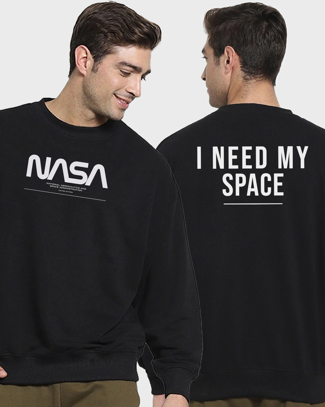 Buy Men's Black NASA Typography Oversized Sweatshirt Online at Bewakoof