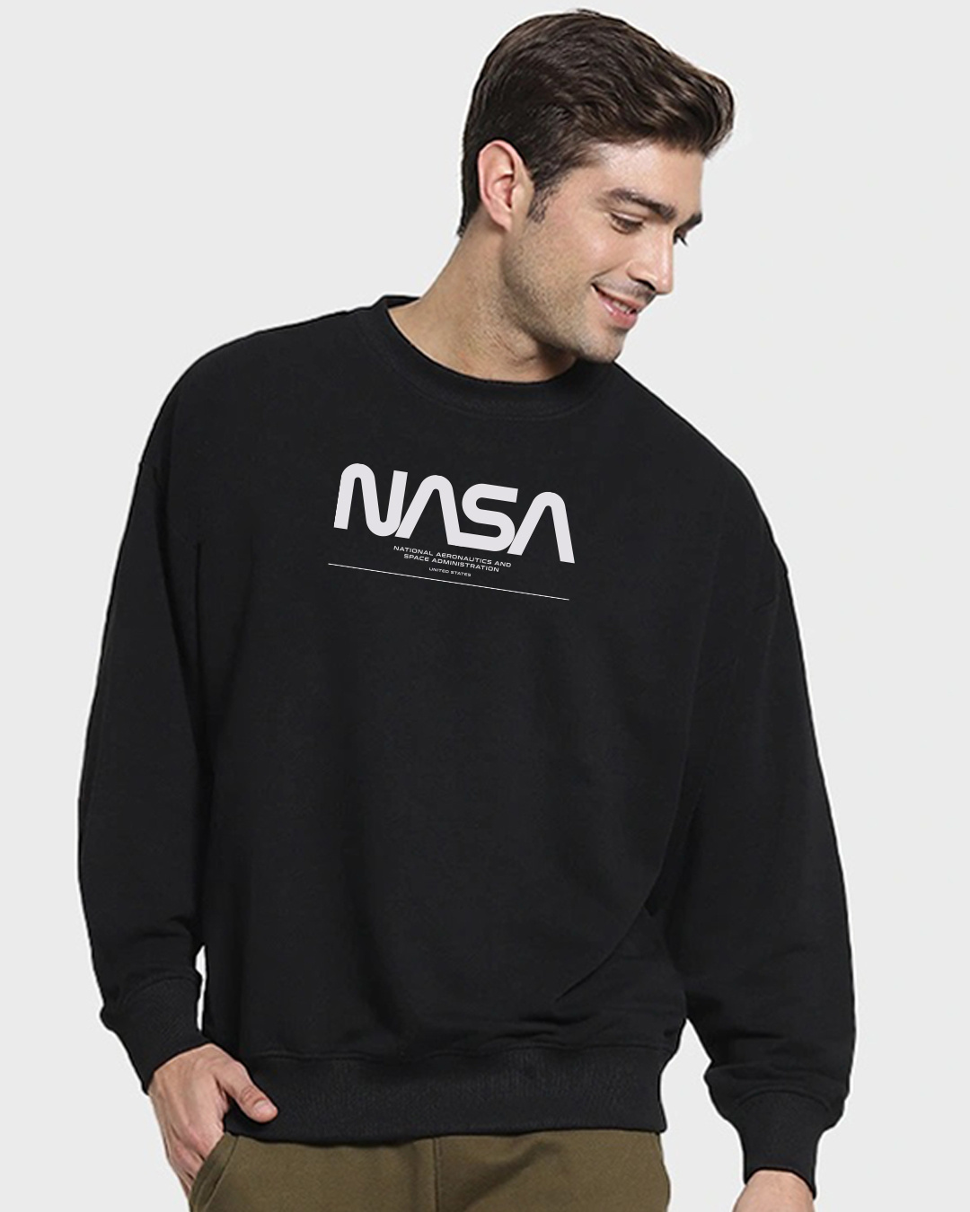 Shop Men's Black NASA Typography Oversized Sweatshirt-Back