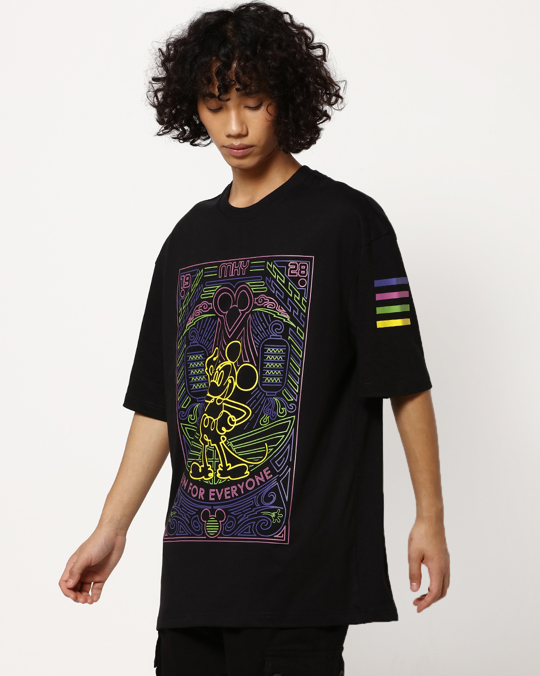 Shop Men's Black Neo Pop Mickey (DL) Graphic Printed Oversized T-shirt-Back