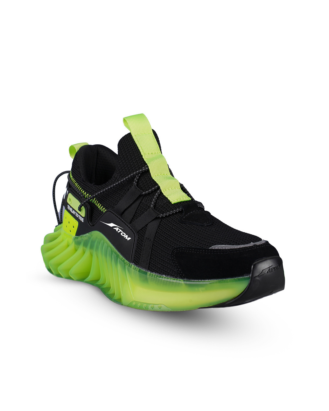 Shop Men's Black & Neon Green Good Vibes Color Block Sneakers-Back