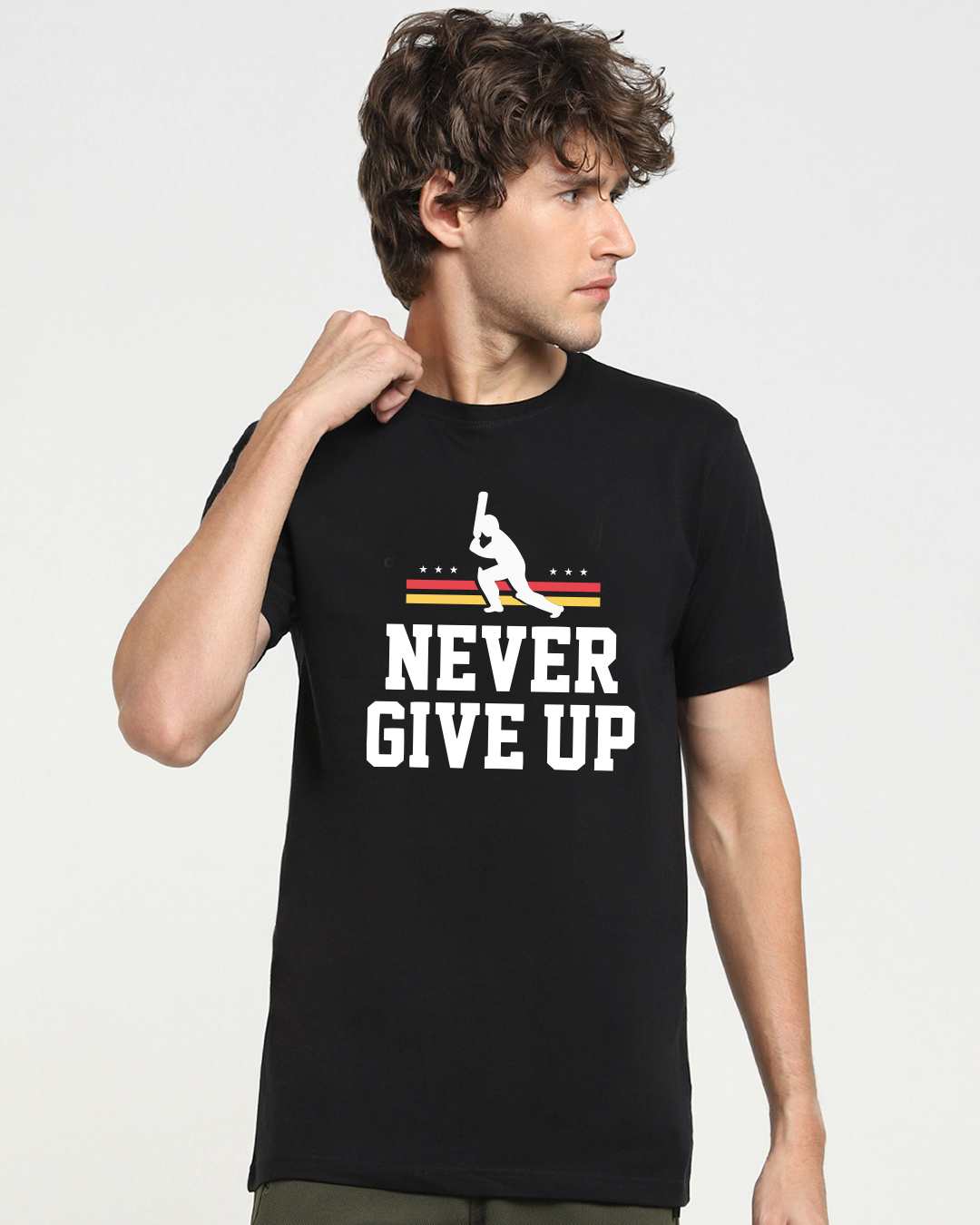 Buy Men's Black Never Give up Cricket T-shirt for Men Black Online at ...