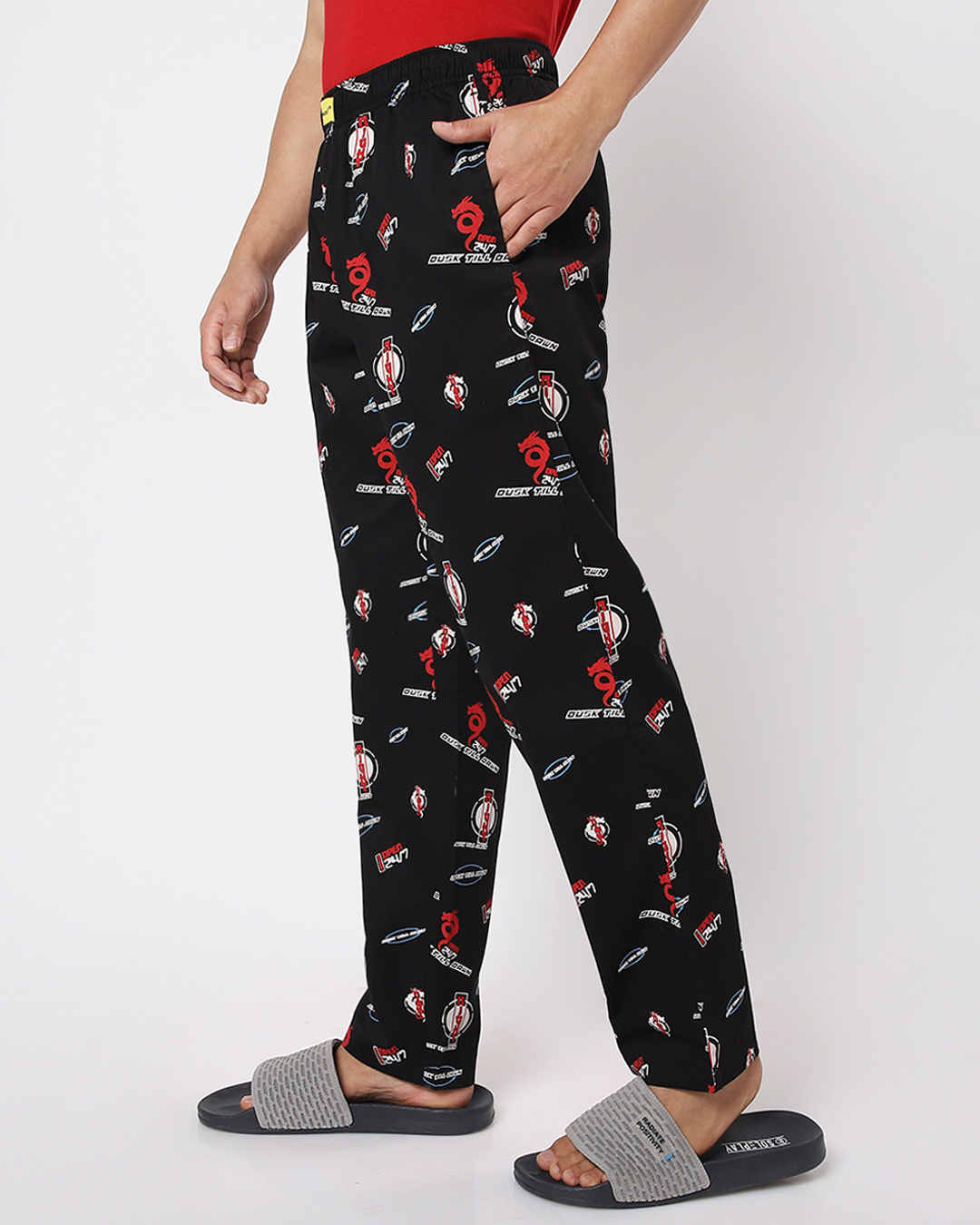 Shop Men's Black Night Dragon All Over Printed Pyjamas-Back