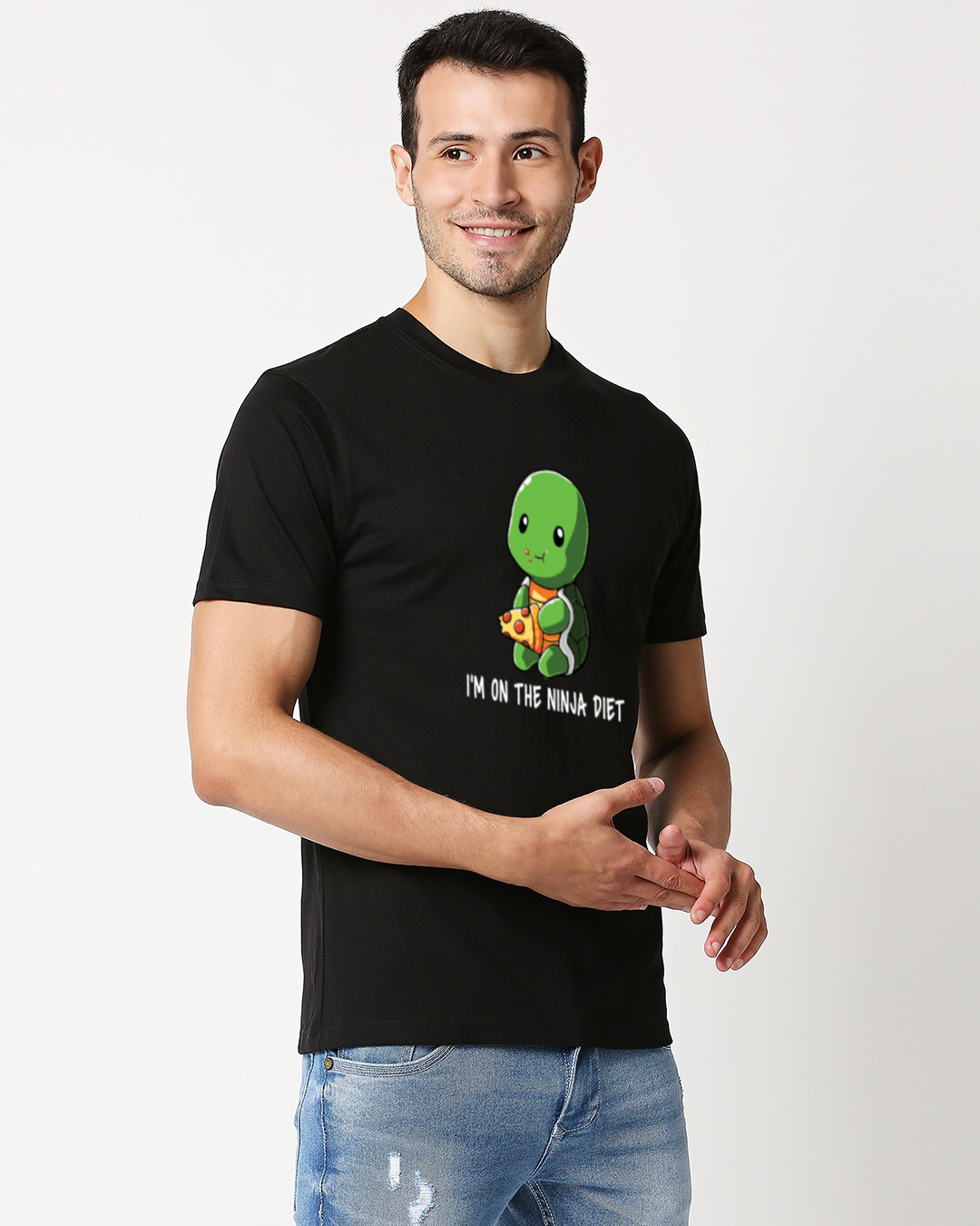 Shop Men's Black Ninja Turtle Diet Printed T-shirt-Back