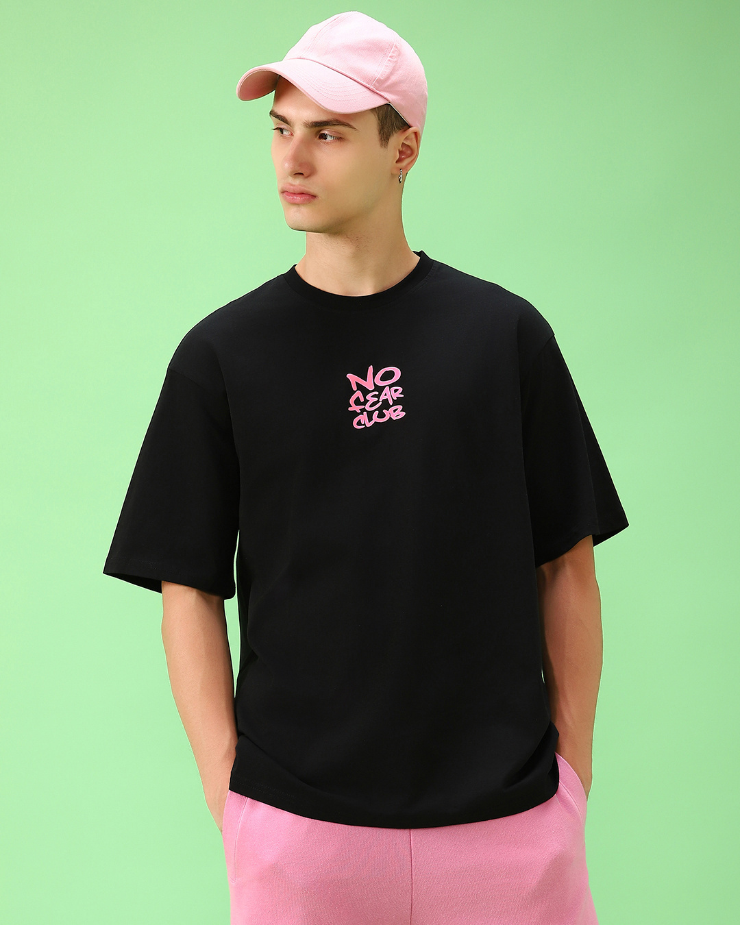 Shop Men's Black No Fear Club Typography Oversized T-shirt-Back