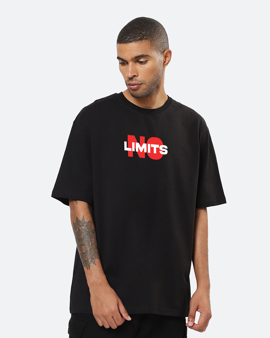 Buy Men's Black No Limits Typography Oversized T-shirt Online at Bewakoof