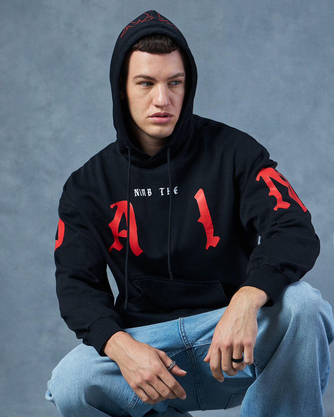 Shop Men's Black Numb the Pain Graphic Printed Oversized Hoodies-Back
