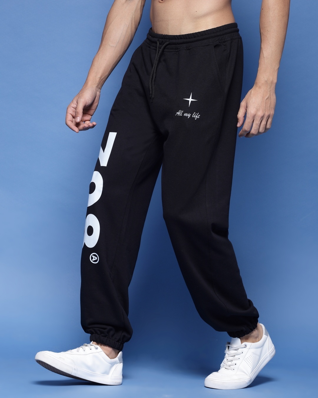 Shop Men's Black Numeric Printed Relaxed Fit Joggers-Back