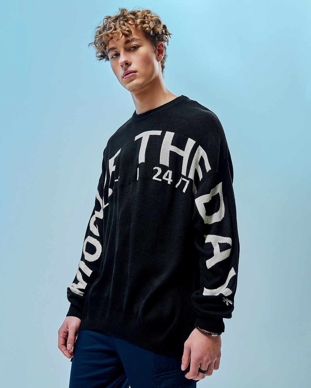 Shop Men's Black Of Mood Typography Flatknit Sweater-Back