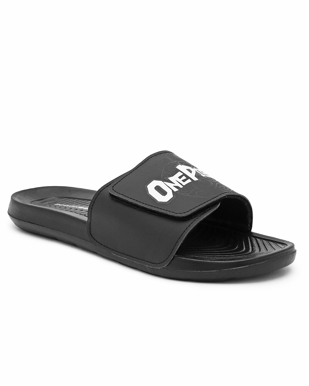 Shop Men's Black One Piece Reflective Printed Velcro Sliders-Back