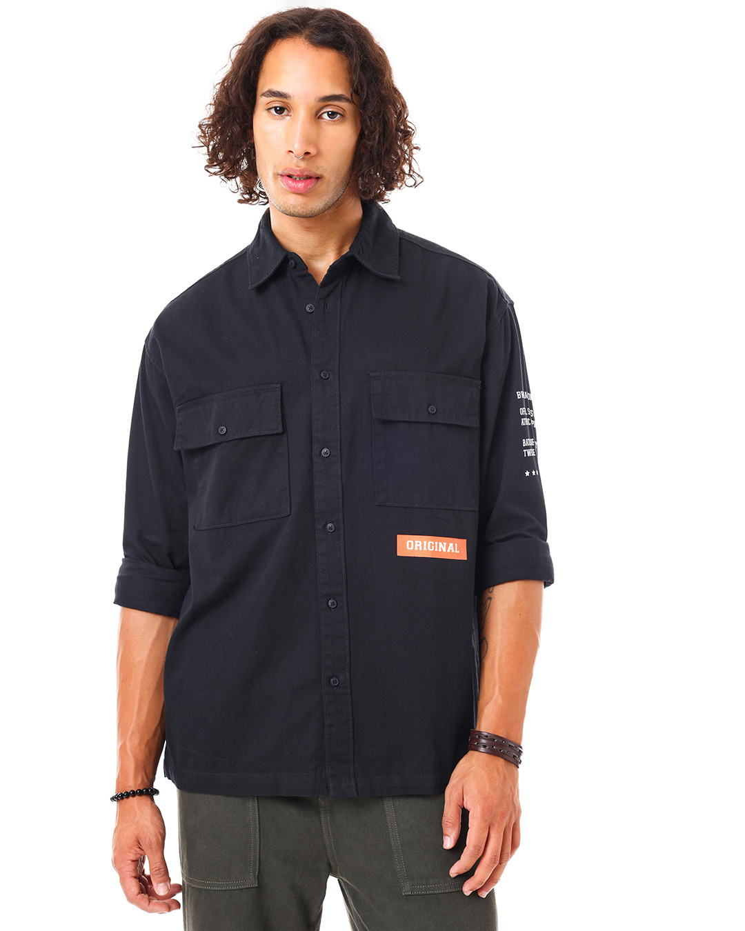 Shop Men's Black Original Typography Oversized Shirt-Back