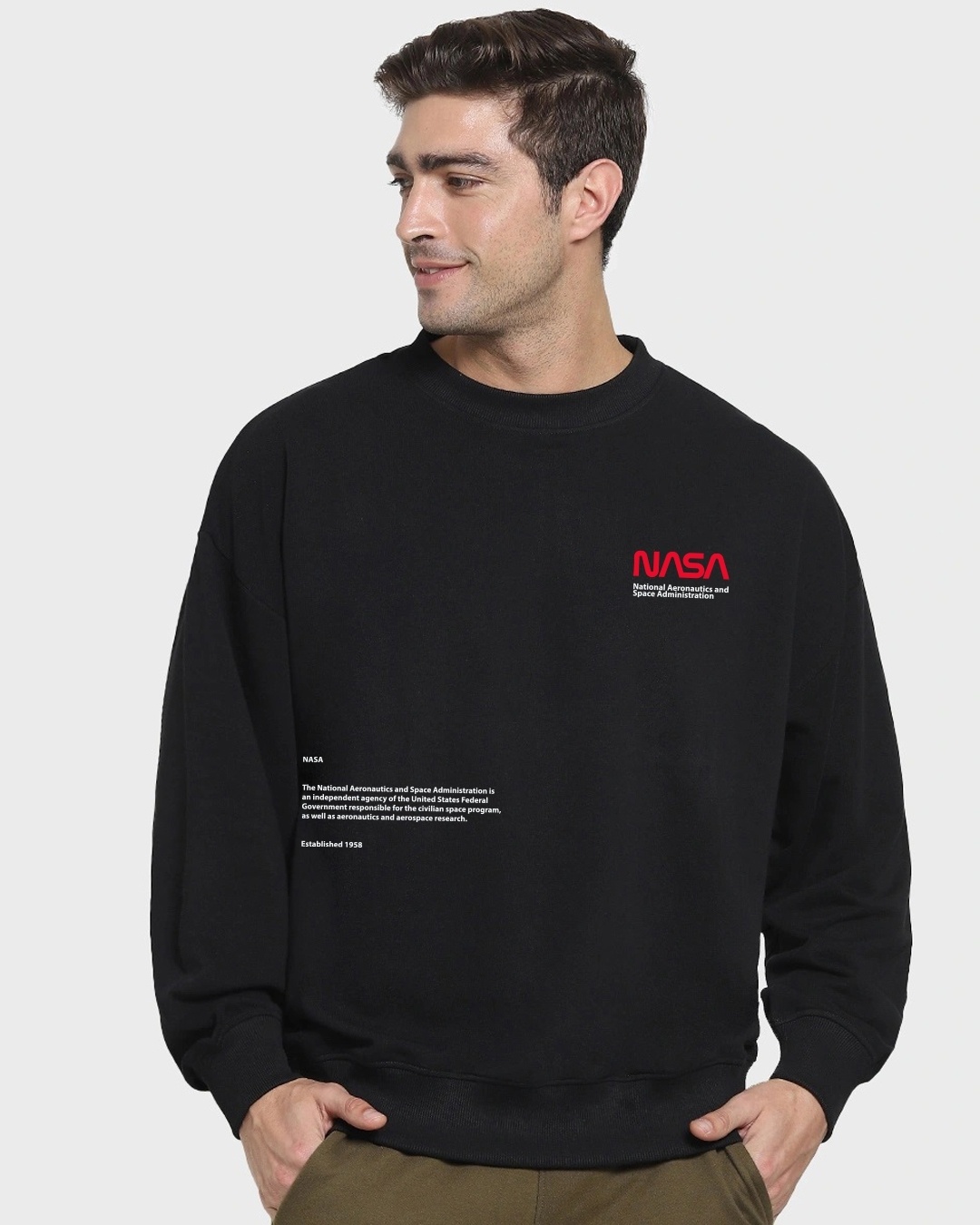 Shop Men's Black Out Of Space Graphic Printed Oversized Sweatshirt-Back