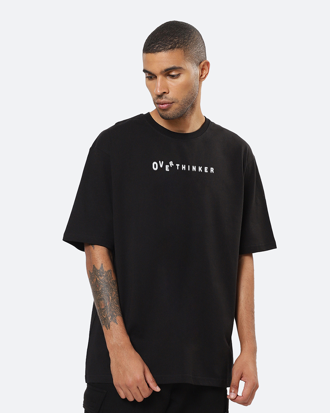 Buy Men's Black Over Thinker Typography Oversized T-shirt for Men ...