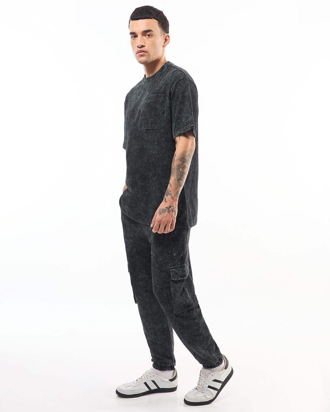 Shop Men's Black Oversized Acid Wash Co-ordinates-Back