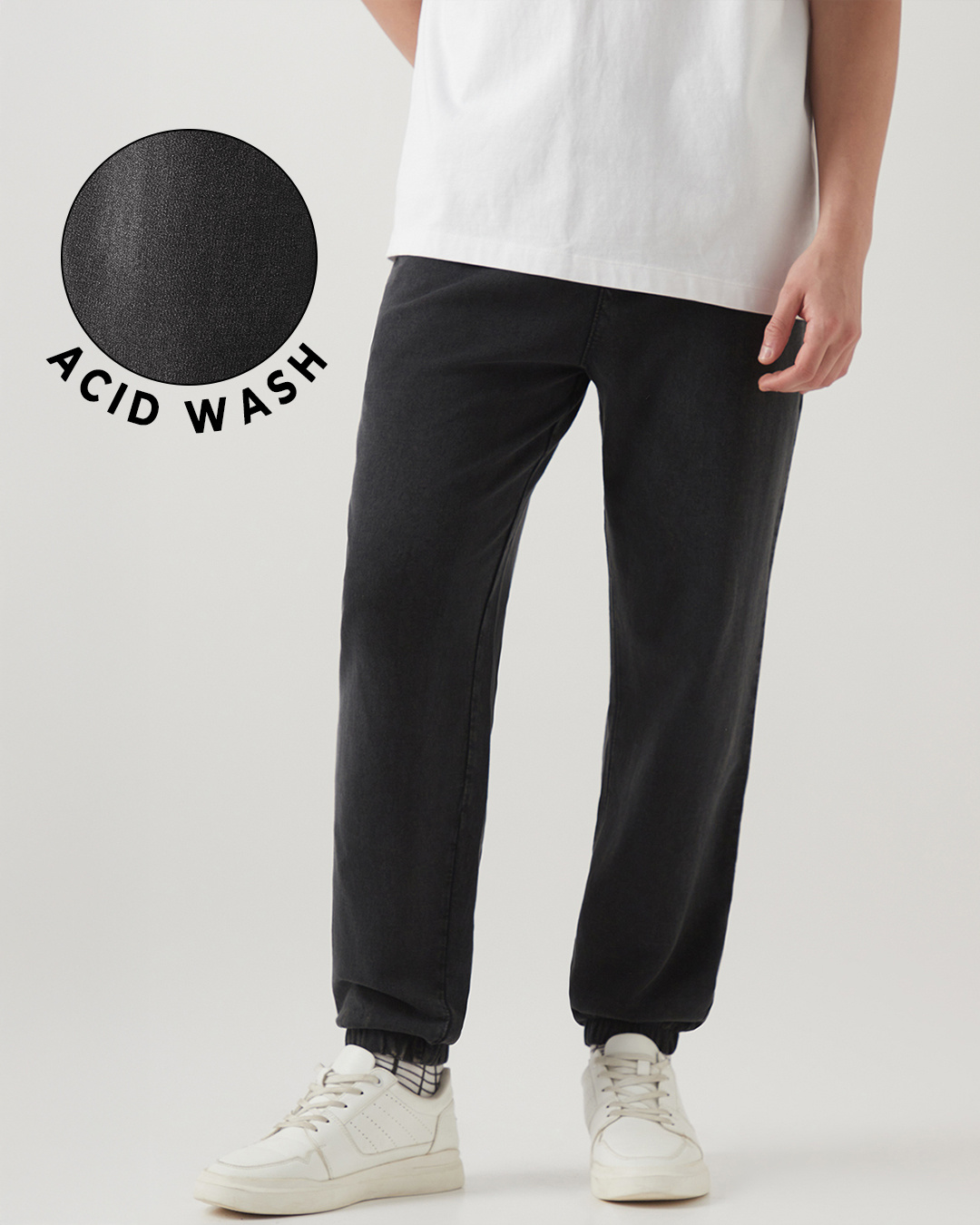 Shop Men's Black Oversized Acid Wash Joggers-Back