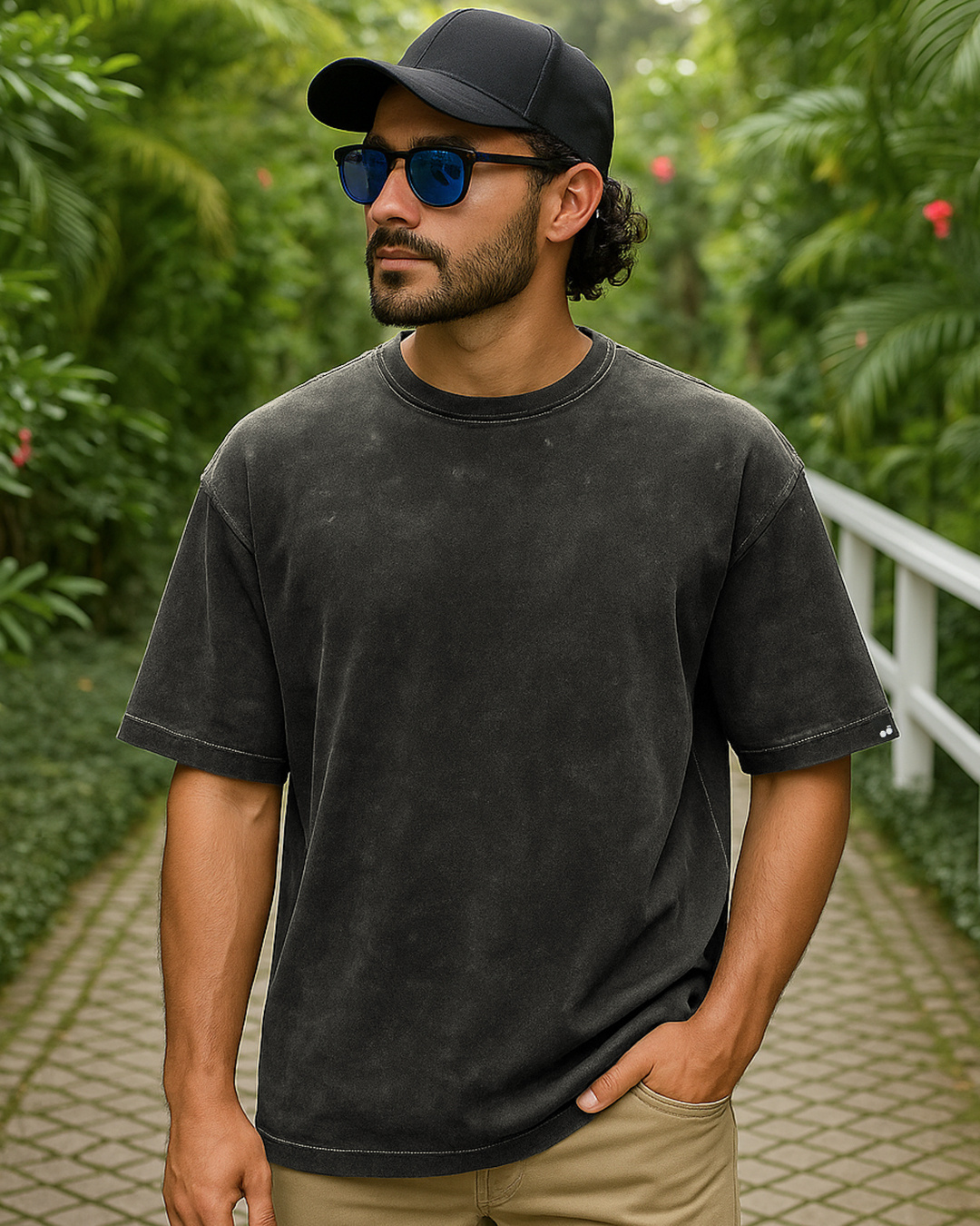 Buy Bewakoof Men's Black Oversized Acid Wash T-shirt
