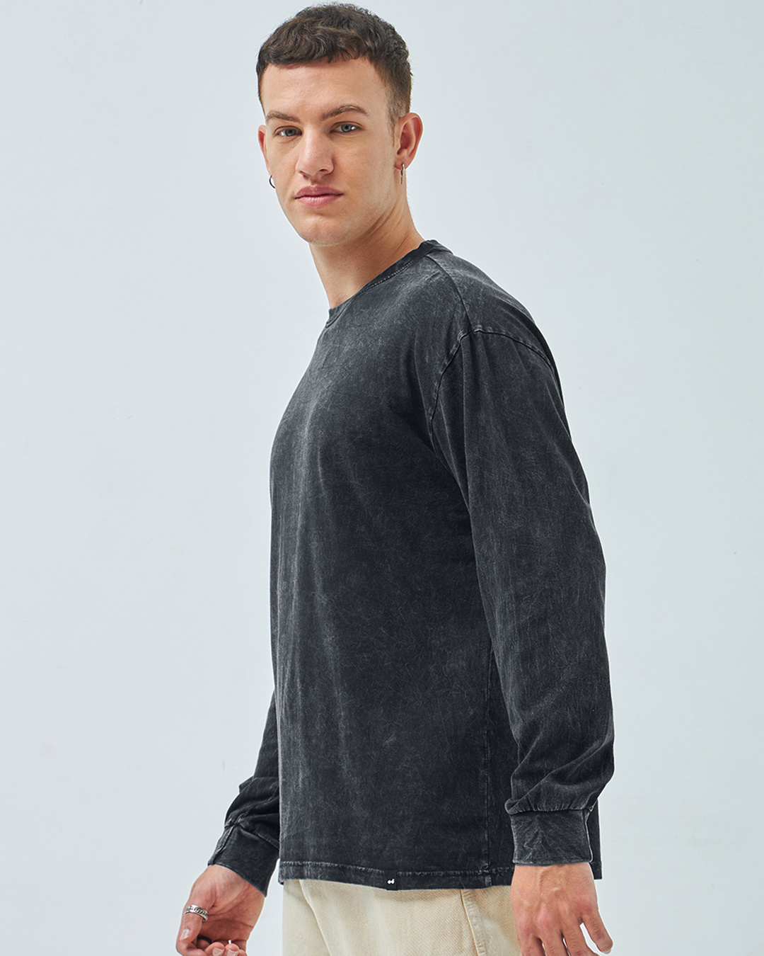 Shop Men's Black Oversized Acid Wash T-shirt-Back