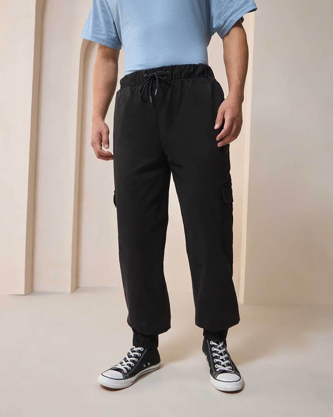 Shop Men's Black Oversized Cargo Jogger Pants-Back