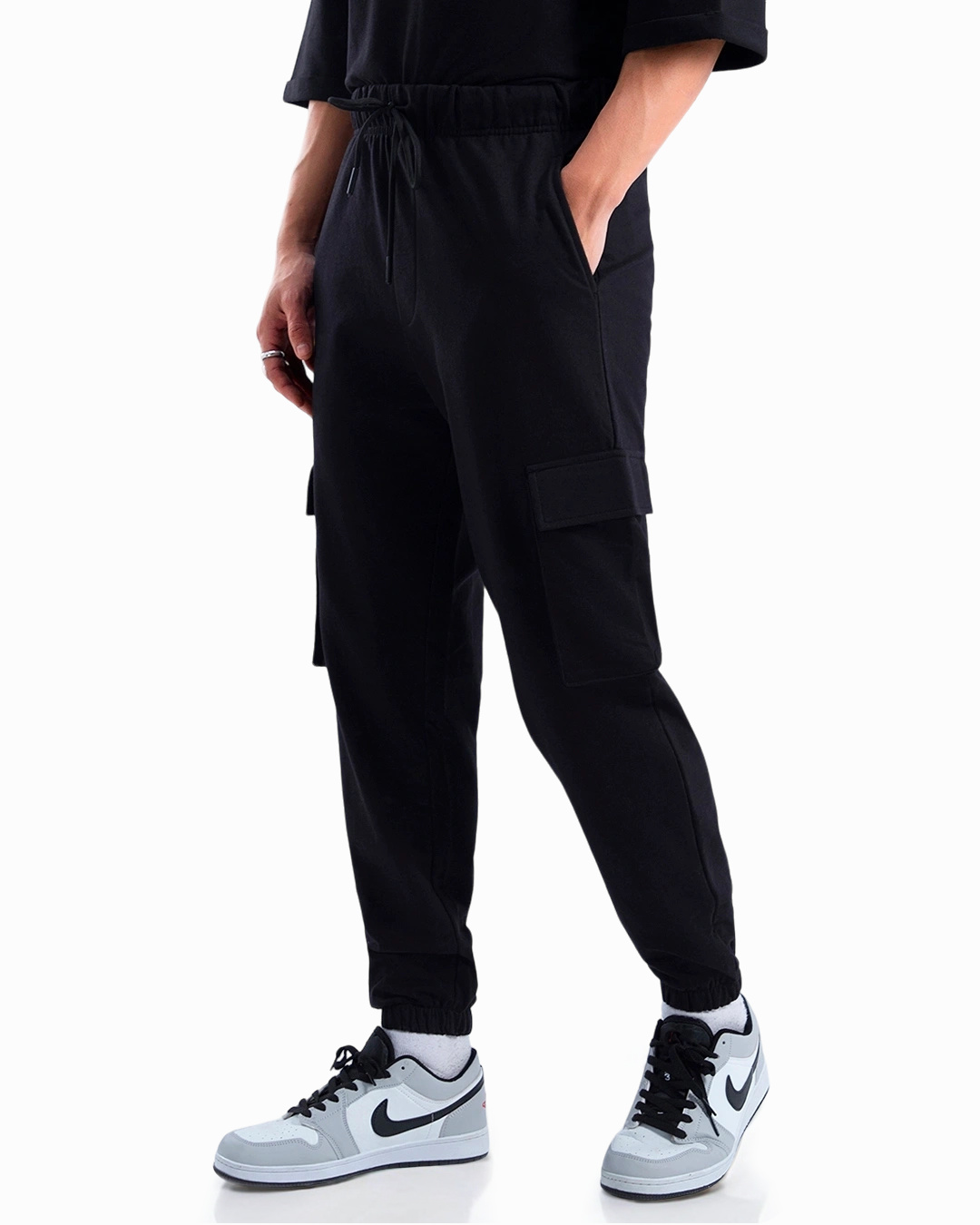 Shop Men's Black Oversized Cargo Joggers-Back