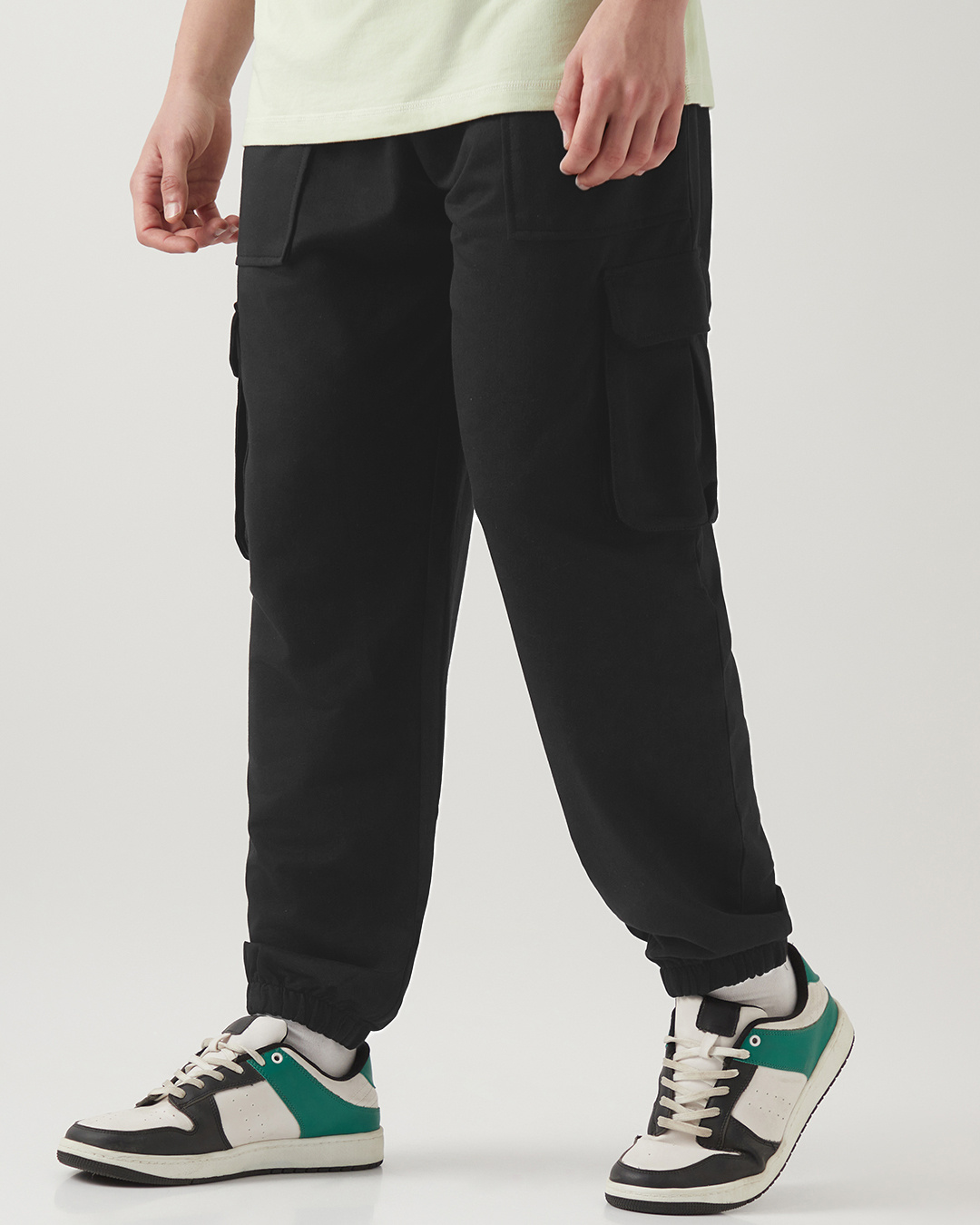 Shop Men's Black Oversized Cargo Joggers-Back