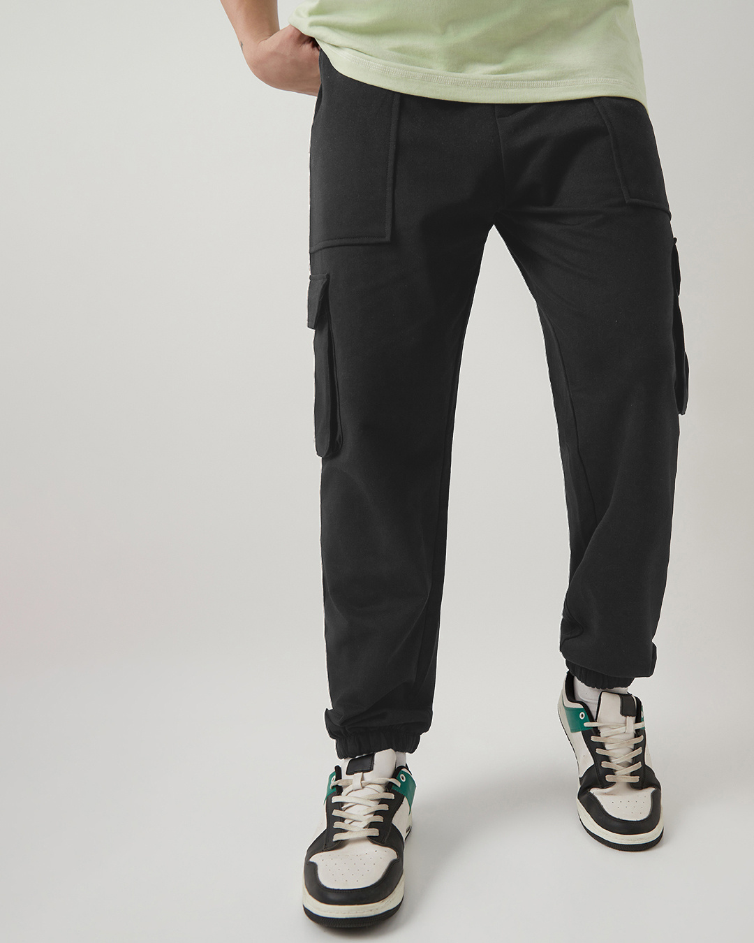 Shop Men's Black Oversized Cargo Joggers-Back