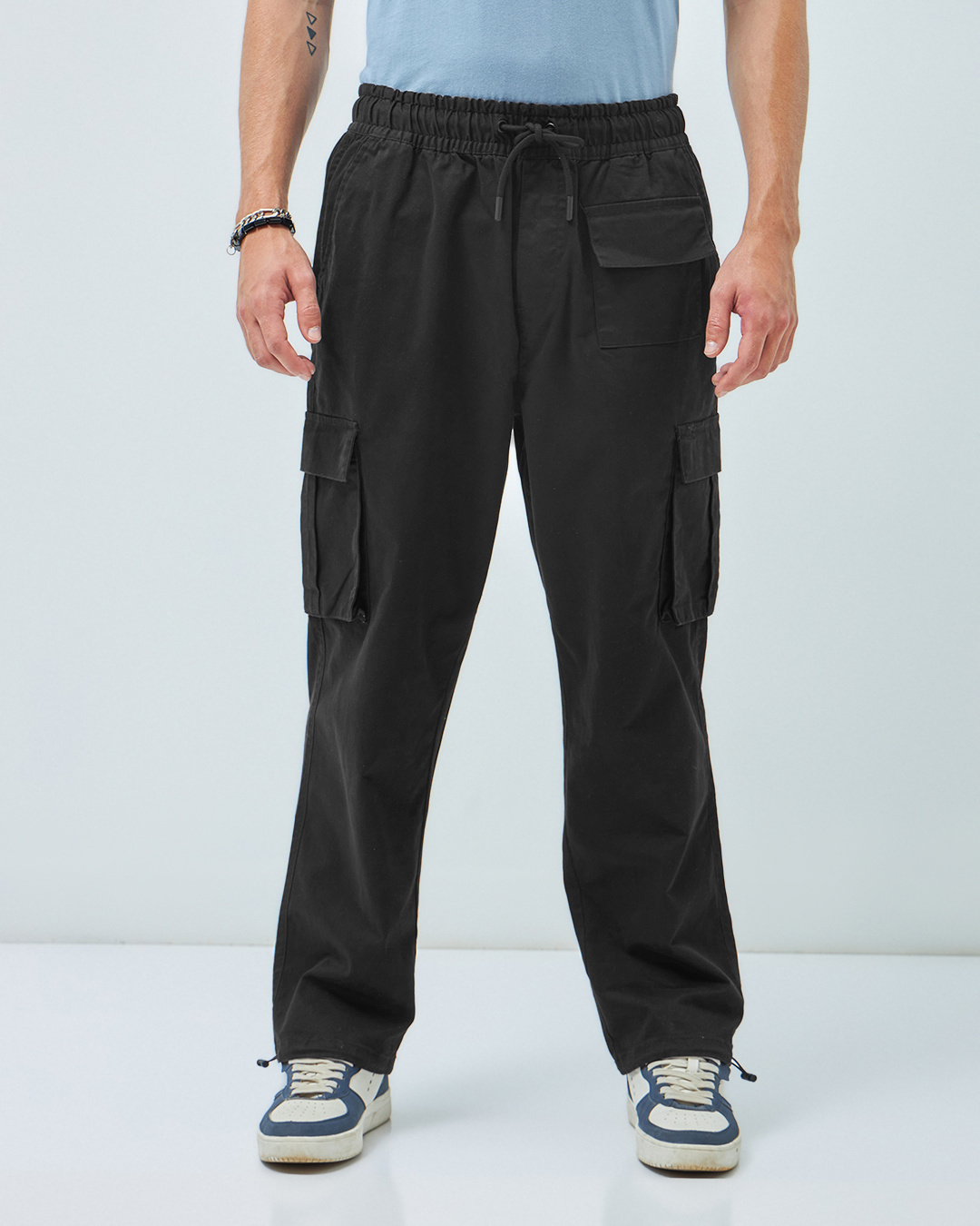 Shop Men's Black Oversized Cargo Pants-Back