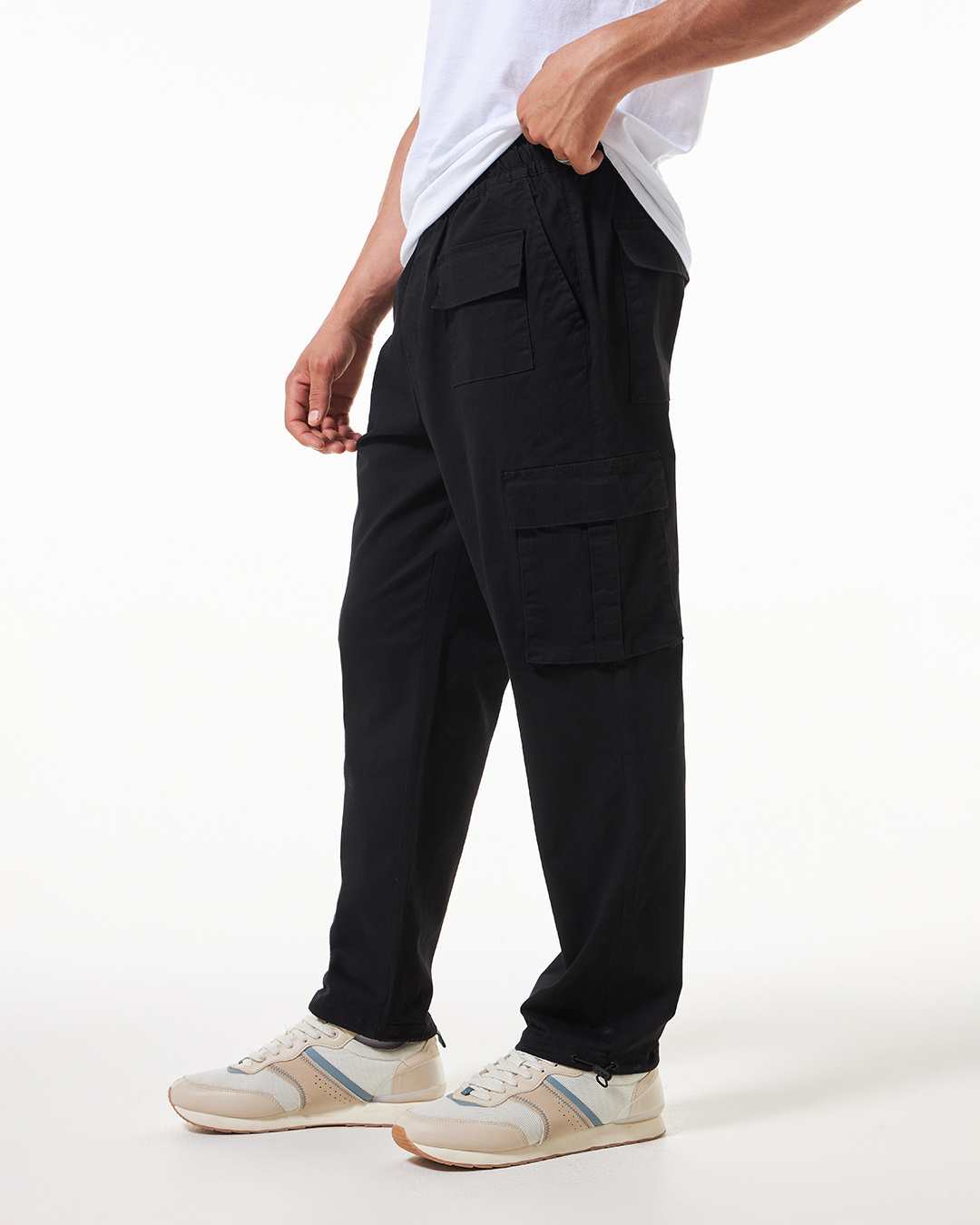 Shop Men's Black Oversized Cargo Parachute Pants-Back