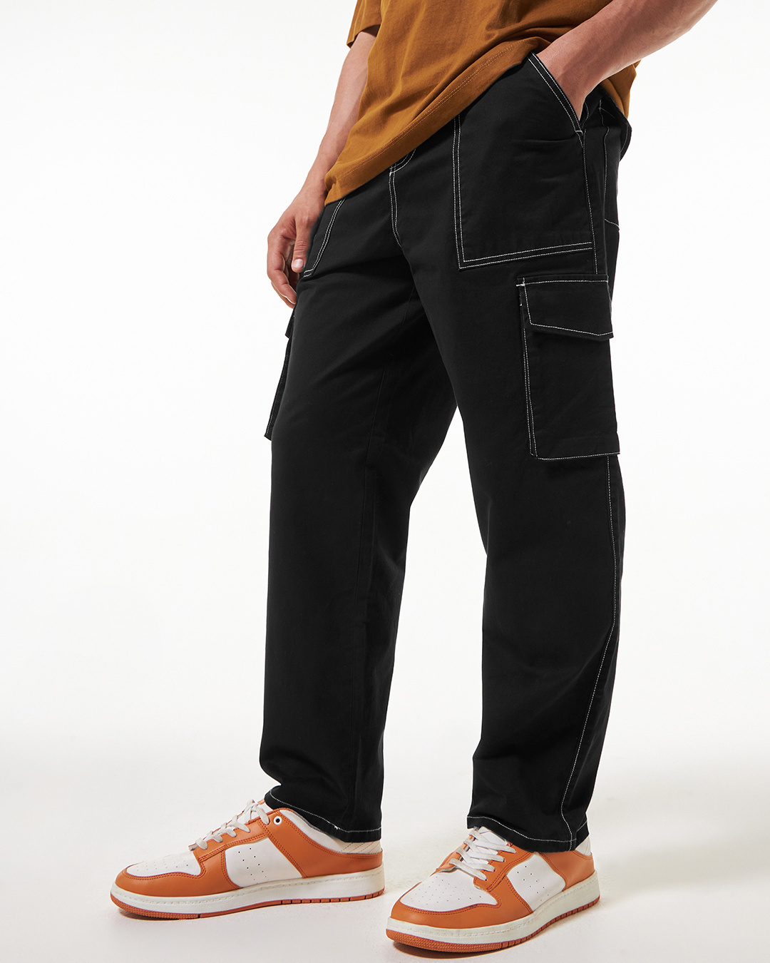 Shop Men's Black Oversized Cargo Pants-Back