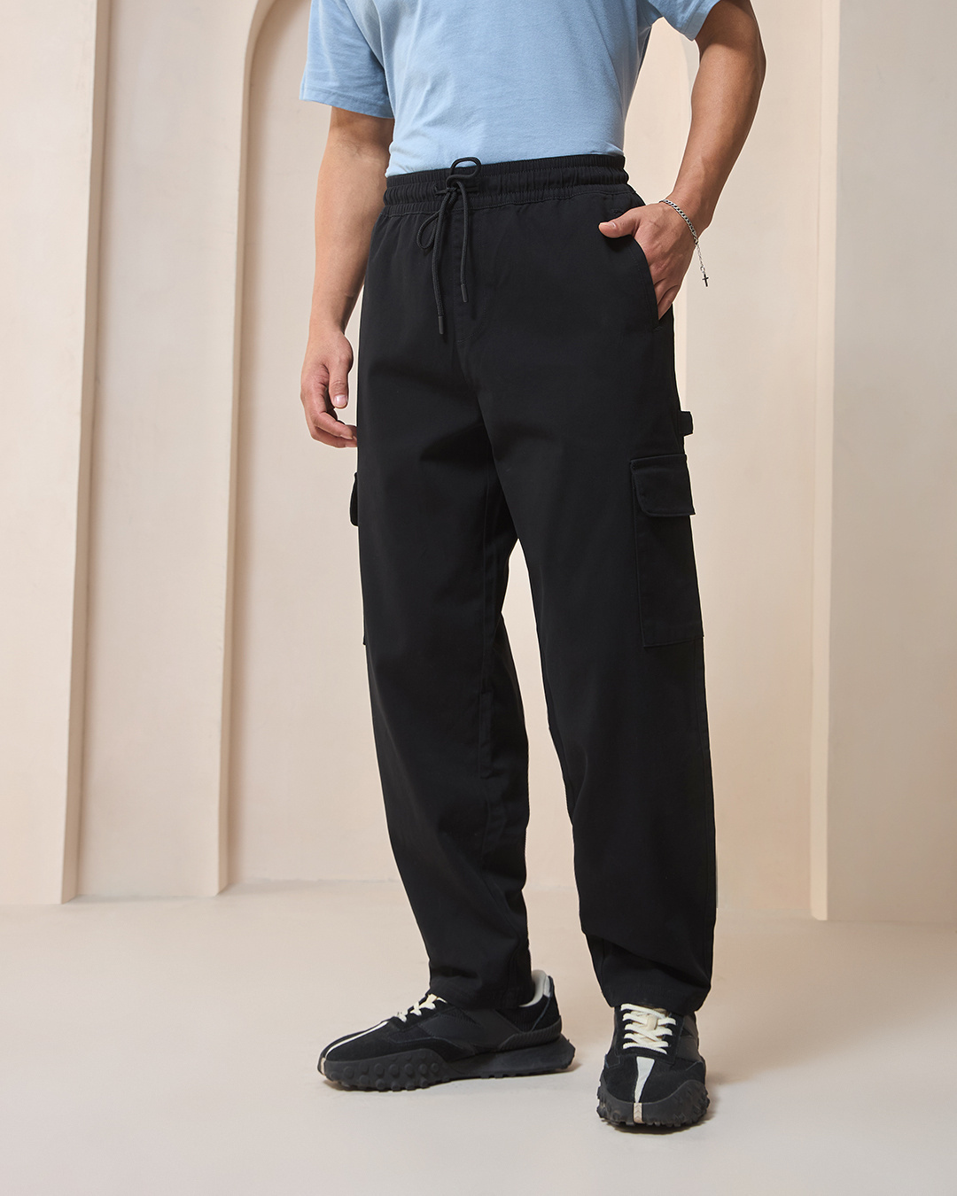 Shop Men's Black Cargo Carpenter Pants-Back