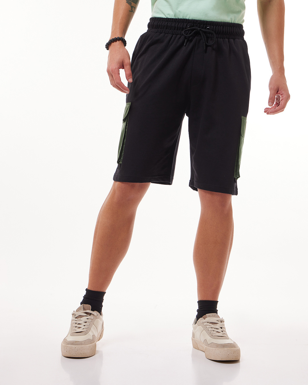 Shop Men's Black Color Block Oversized Cargo Shorts-Back