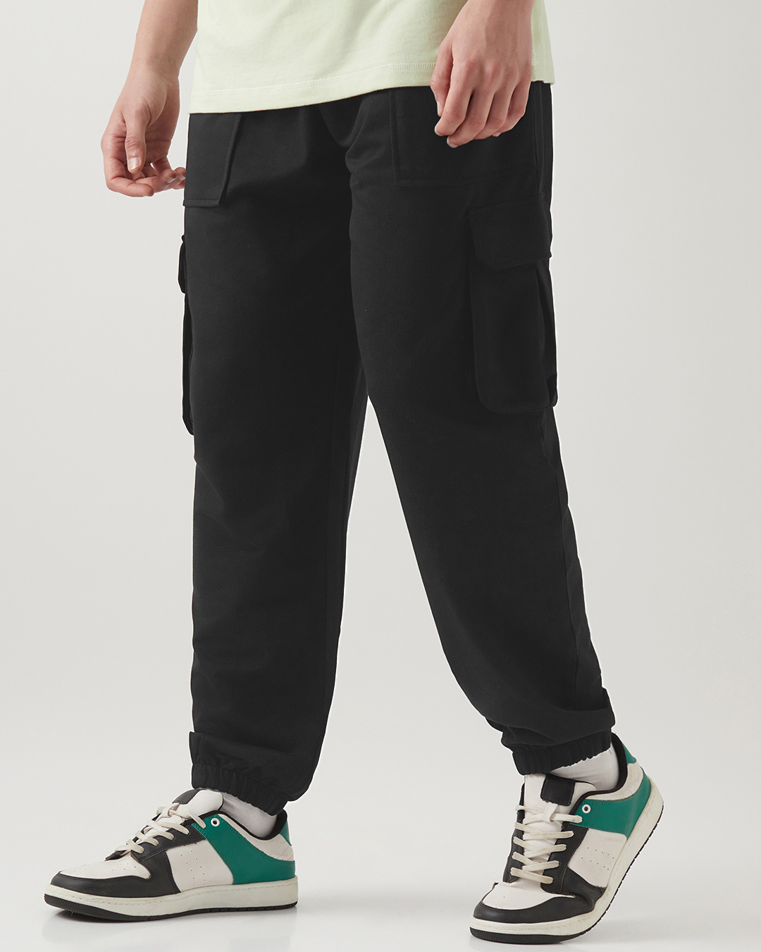 Shop Men's Black Oversized Cargo Warm Joggers-Back