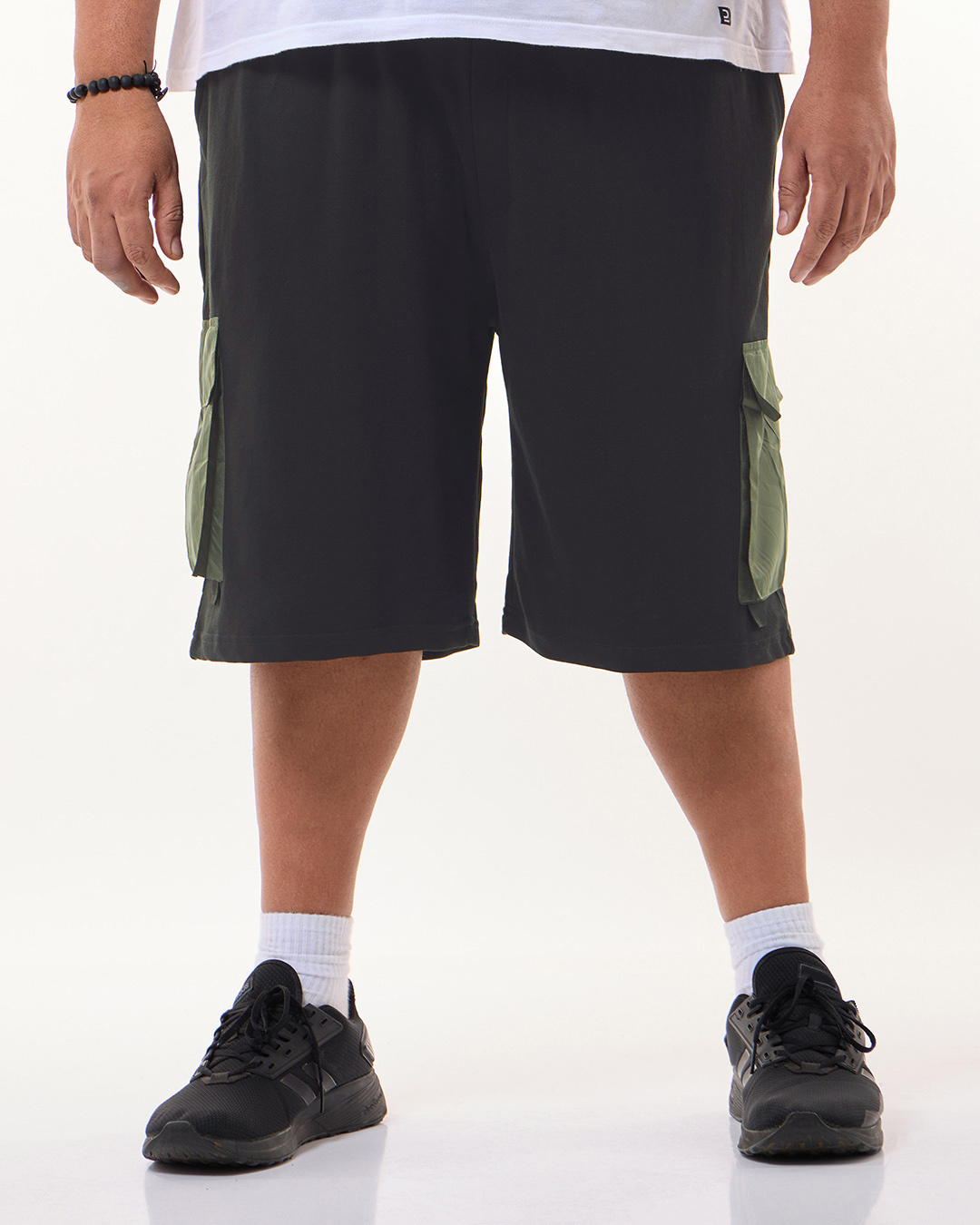 Shop Men's Black Oversized Color Block Plus Size Cargo Shorts-Back