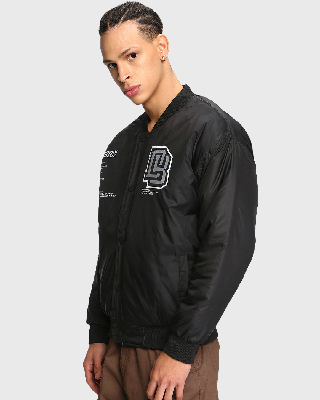 Shop Men's Black Error Typography Oversized Bomber Jacket-Back