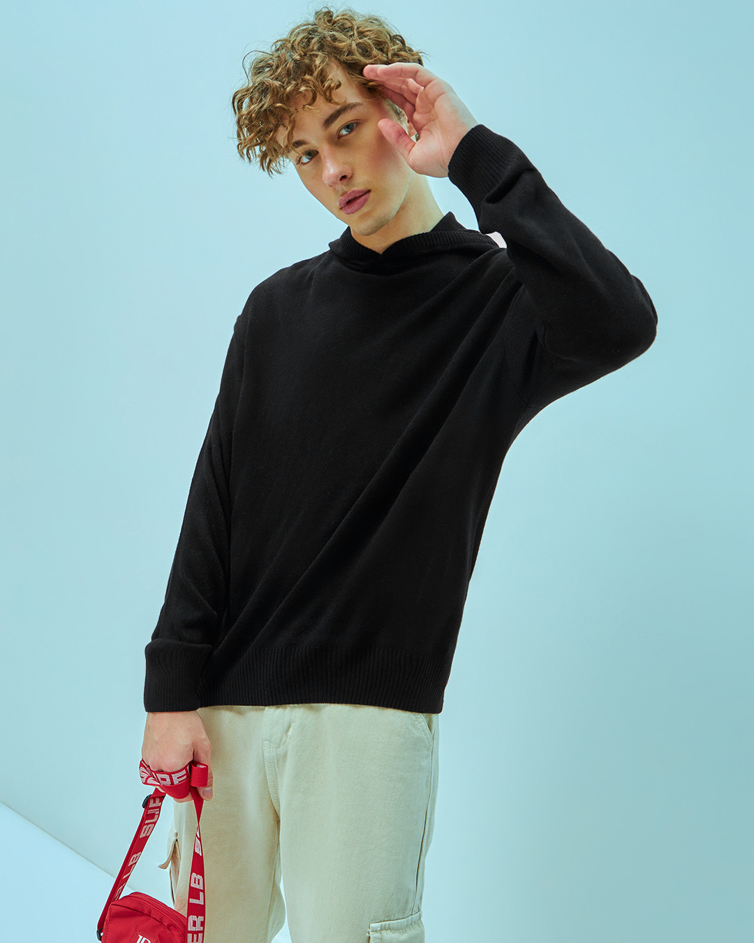 Buy Men's Black Oversized Flat Knit Hooded Sweater Online at Bewakoof