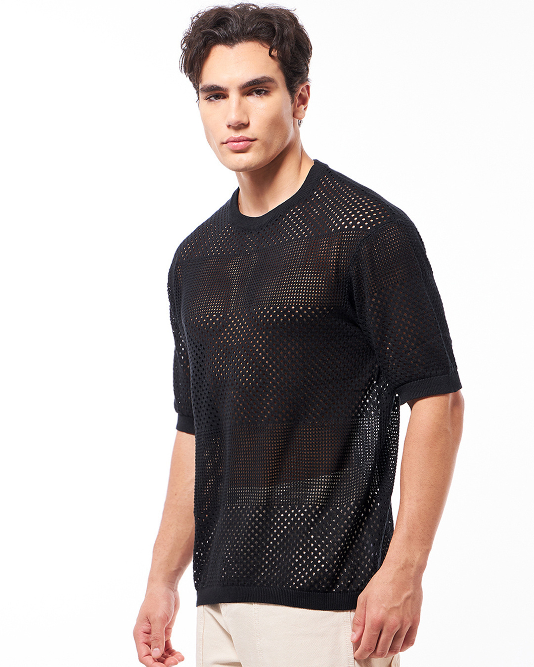 Shop Men's Black Oversized Flatknit T-shirt-Back