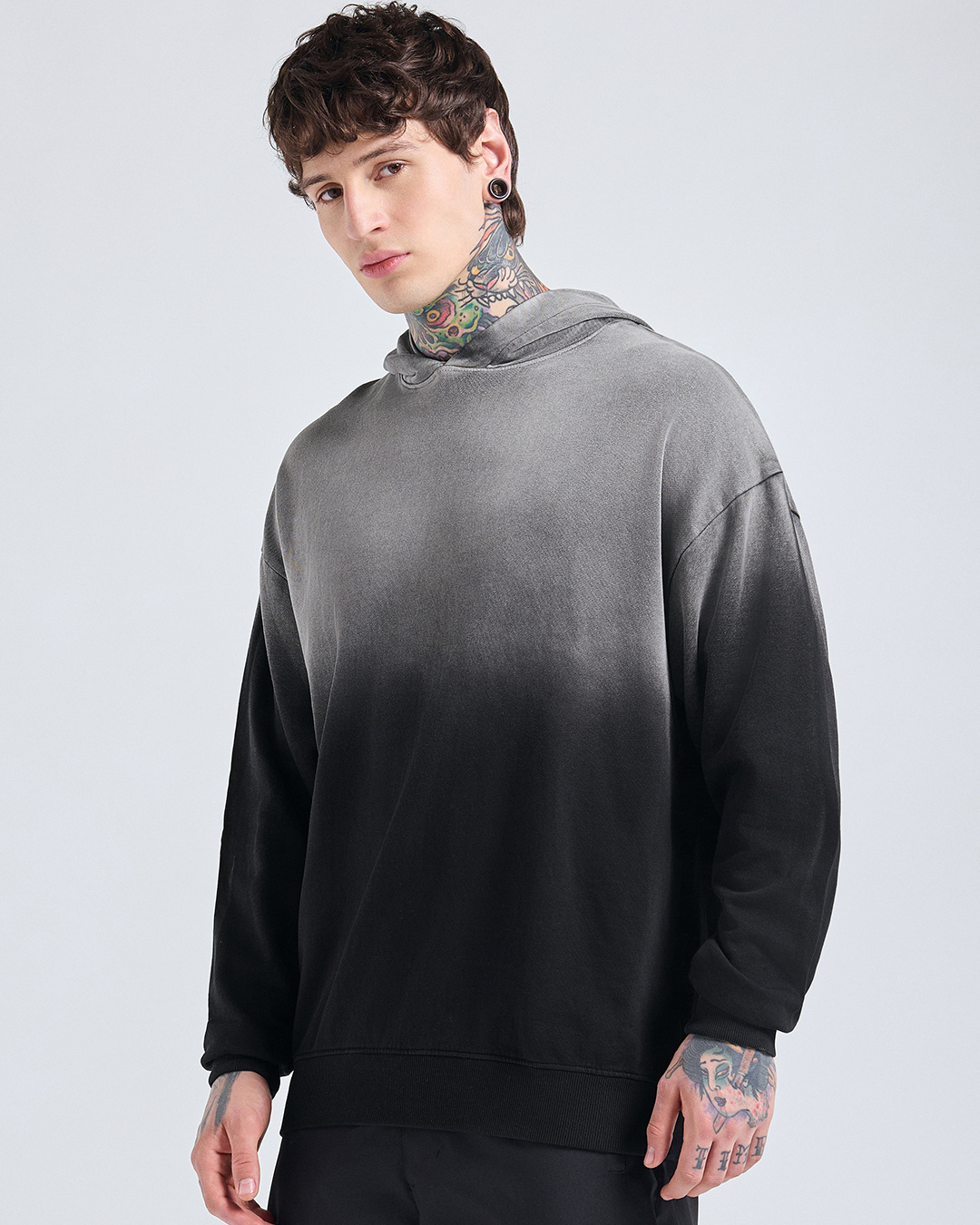Shop Men's Black & Grey Ombre Oversized Hoodies-Back