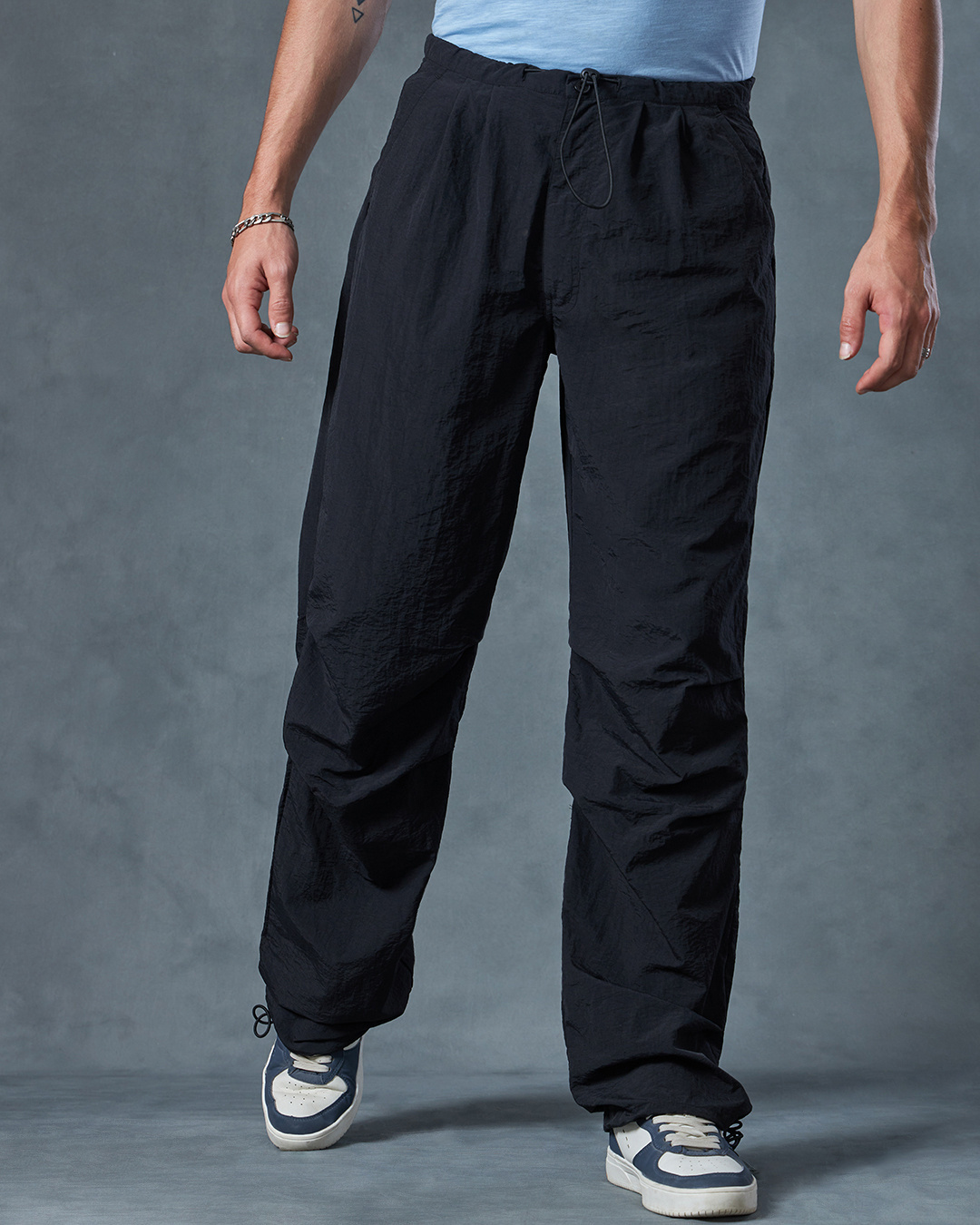 Shop Men's Black Oversized Parachute Pants-Back