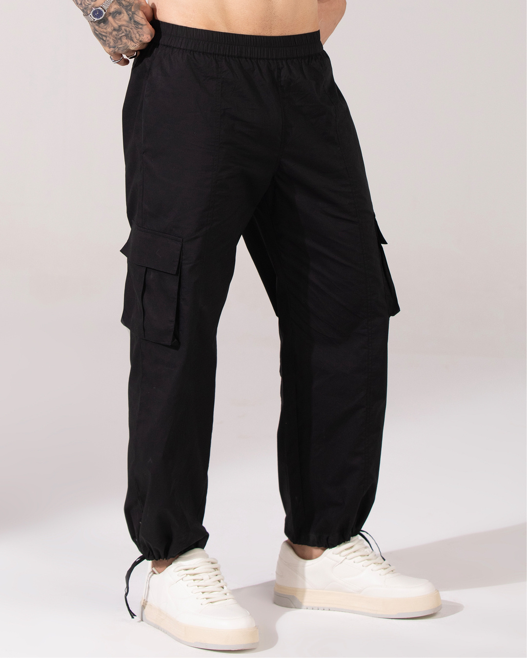 Shop Men's Black Oversized Parachute Pants-Back